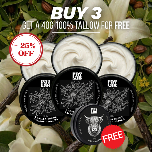 Vanilla Crème Tallow + Jojoba: 3 Month Supply Bundle (25% Off + Free Pure Tallow Glow 40g Jar)
