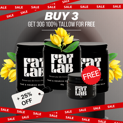 Tame & Nourish Beard Balm: 3 Month Supply Bundle (25% Off + Free Pure Tallow Glow 30g Jar)