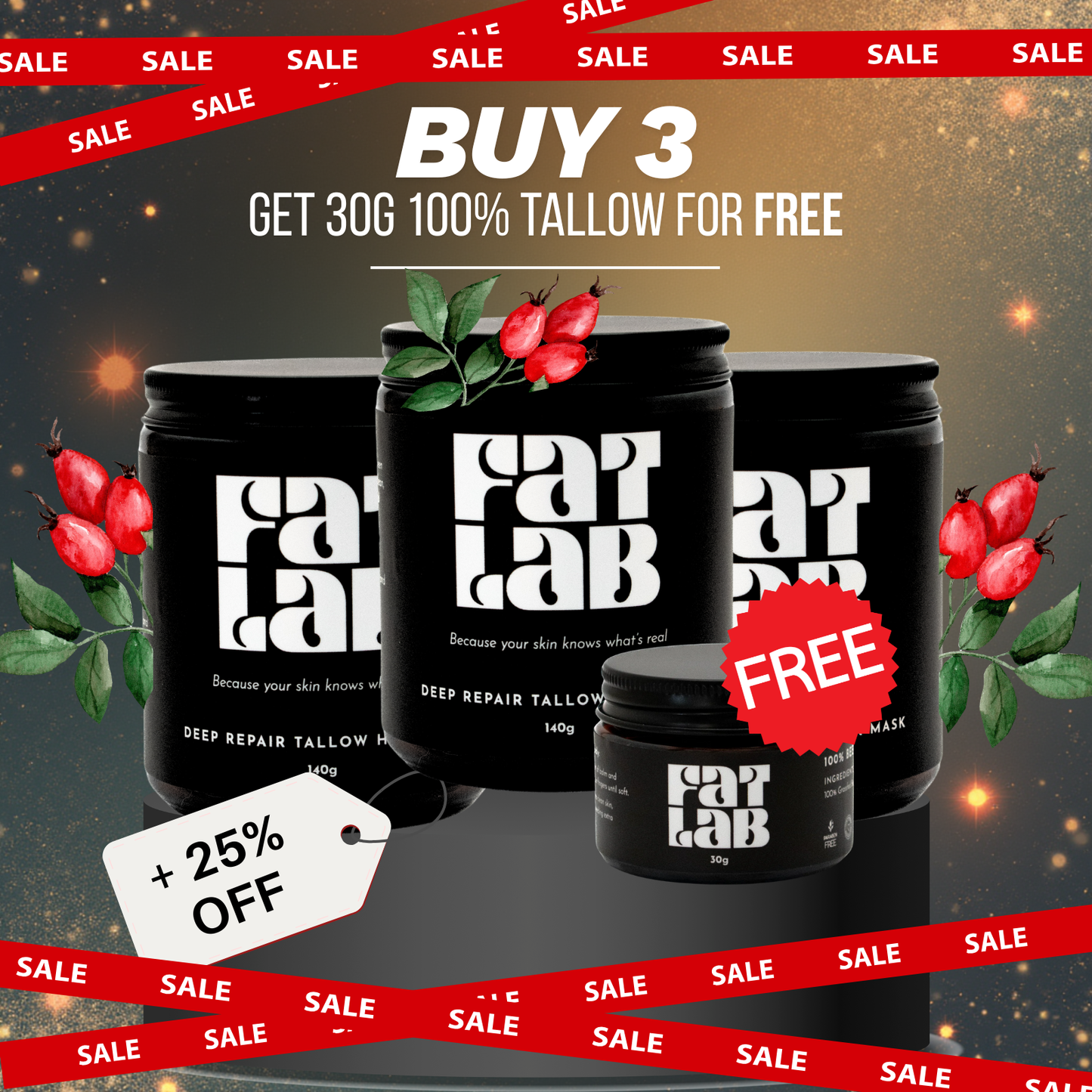 Deep Repair Tallow Hair Mask 140g/215ml: 3 Month Supply Bundle (25% Off + Free Pure Tallow Glow 30g Jar)