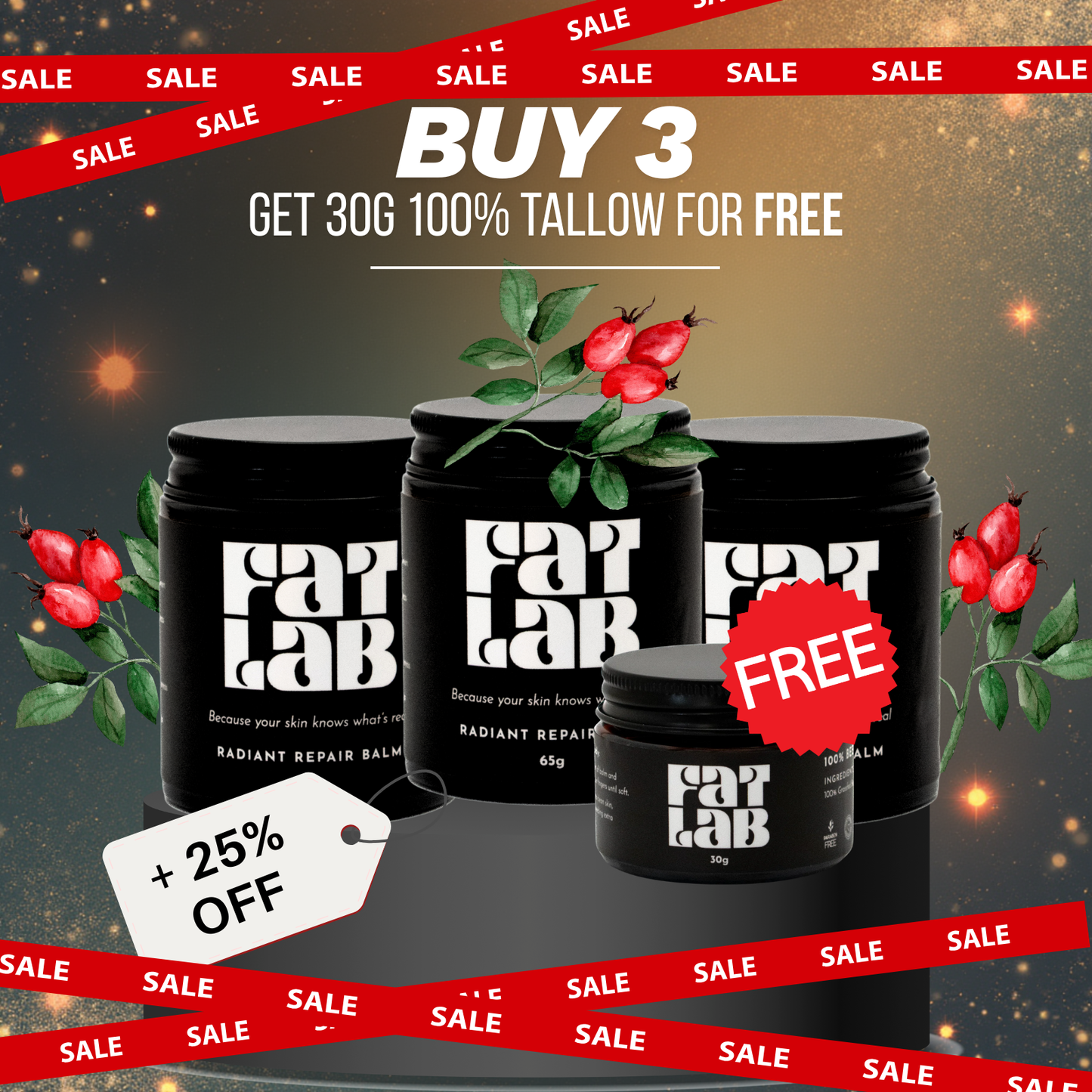 Radiant Repair Balm: 3 Month Supply Bundle (25% Off + Free Pure Tallow Glow 30g Jar)