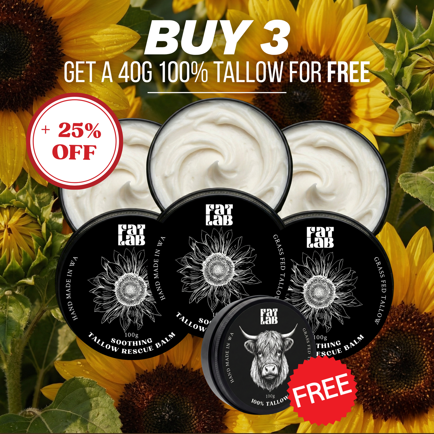 Soothing Tallow Rescue Whipped Balm: 3 Month Supply Bundle (25% Off + Free Pure Tallow Glow 40g Jar)